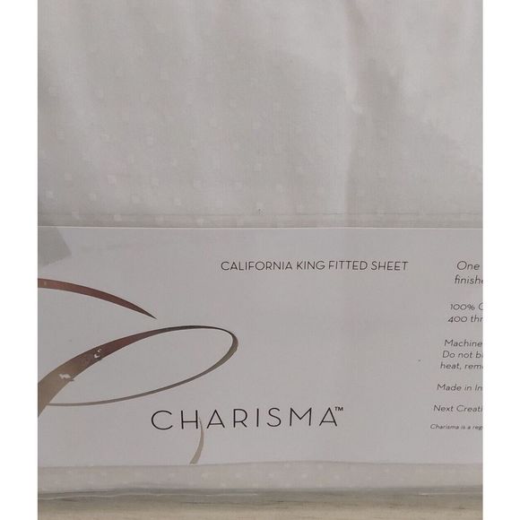 CHARISMA California King Fitted Sheet Ivory Dot Pattern 400TC 100% Cotton - Picture 5 of 11
